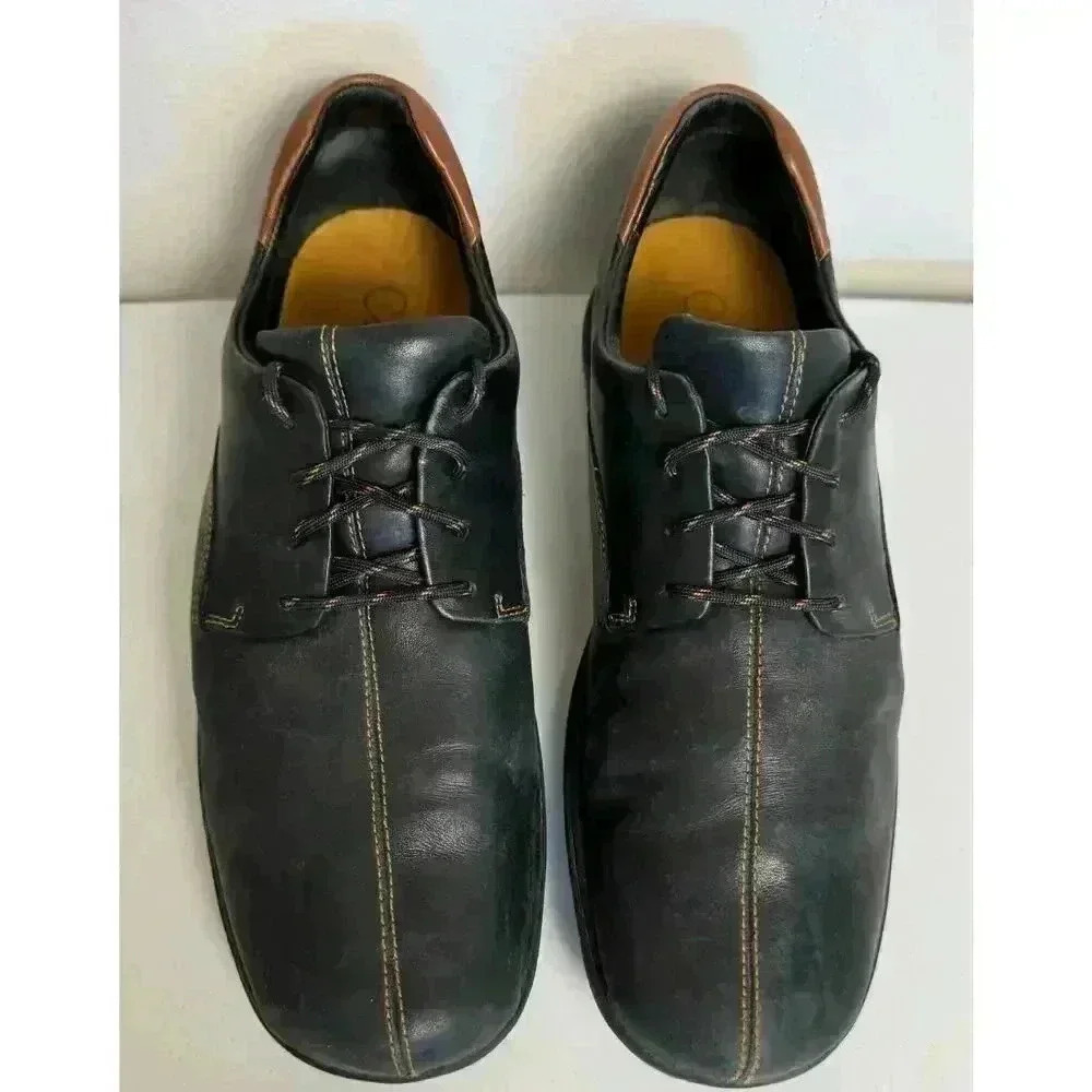 EUC Cole Haan Zeno Black With Brown Accents Leather Lace Up Mens Shoes Size 12M